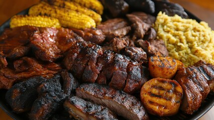 Obraz premium Close up of various types of grilled barbecue meats