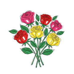 Colorful bouquet of roses in various shades and shapes  