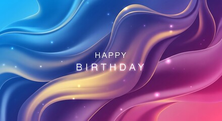 Happy birthday wishes card with abstract background design and colorful fluid wave illustration art
