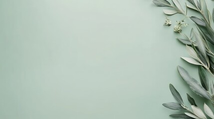 Minimalist green background featuring olive branches on the right, perfect for elegant invitations or announcements in modern design