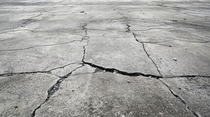 Obraz premium Cracked concrete road surface showing damage and erosion