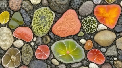 Colorful Pollen Grains of Varied Shapes in Microscopic View