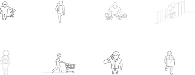Line Art Figures Illustrating Work, Exercise, and Communication