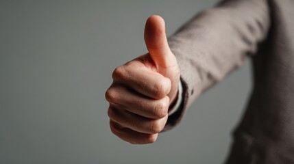 Hand giving thumbs up gesture in a professional setting, symbolizing approval and positivity during a business discussion or meeting