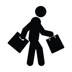 Shopping icon pictogram customer with bags glyph vector illustration