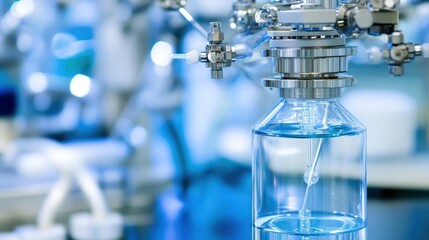 Glass chromatography apparatus in a laboratory with tubing