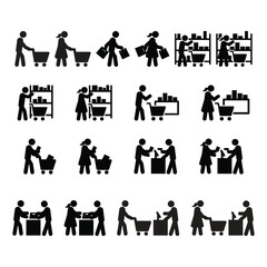 Shopping icon pictogram customer with cart glyph vector illustration