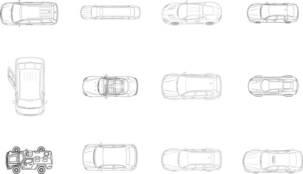 Overhead Car Line Art Collection With Open Door And Upside Down Vehicle Keywords: car