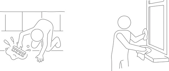 Stick Figure Cleaning Floor and Window person