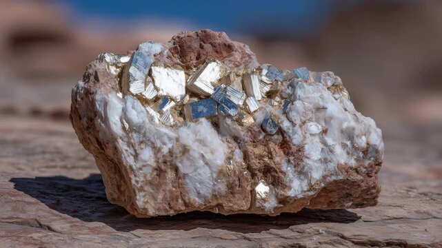 Close-up of platinum and palladium ore in its natural rocky matrix, tiny crystalline facets reflecting ambient light, symbolizing raw rare earth materials