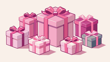 Obraz premium Pink gift boxes adorned with bows and ribbons, arranged attractively for a festive presentation..eps