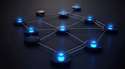 Futuristic energy management system with glowing blue connectivity