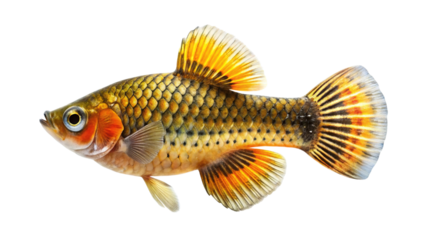 Vibrant male kribensis cichlid fish with ornate fins isolated on transparent background
