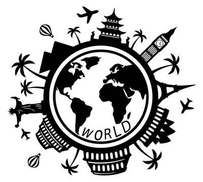 travel around the world and globe sillouette vector