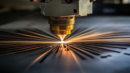 Laser Cutter in Action with Intense Light and Sparks