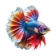 Fototapeta premium Vibrant betta fish with flowing fins and scales displaying a spectrum of colors isolated on transparent background