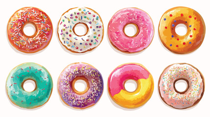 Variety of Colorful Sprinkled Donuts in Vector Illustration