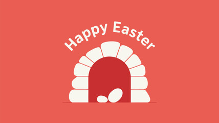 Happy easter greeting with stylized archway and eggs on a simple red background