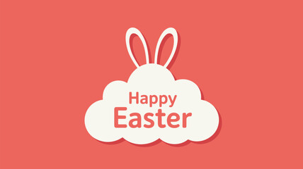 Happy easter greeting with cute white bunny ears emerging from a cloud shape