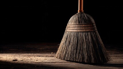 Sweeping with a traditional broom, capturing the beauty of simplicity in an indoor space during soft lighting