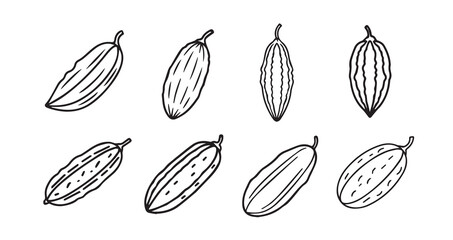 Bitter Melon icon 6 pec set black line art