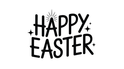 Happy easter bold black text with sparkle accents on white background