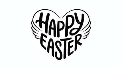 Fototapeta premium Happy easter text in a heart shape with wings black and white graphic design for holiday greetings