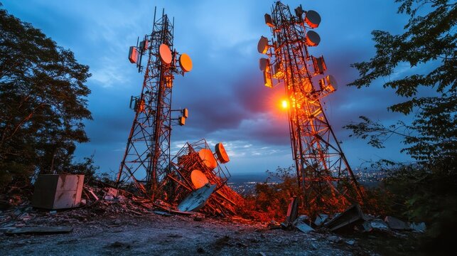 Toppled Telecommunication Towers Damaged After Severe Weather Event