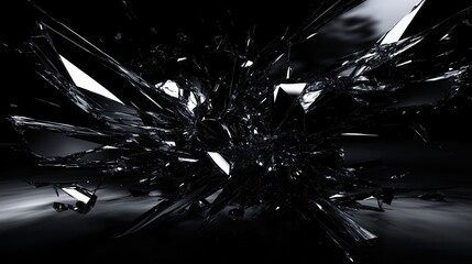Shattered mirror glass showing sharp pieces and reflections