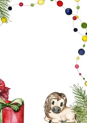 Watercolour winter frame gift Christmas tree