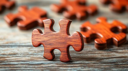 Wooden Puzzle Piece in Focus with Intricate Details
