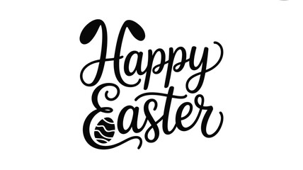 Elegant black calligraphy text happy easter with a decorative egg on a white background