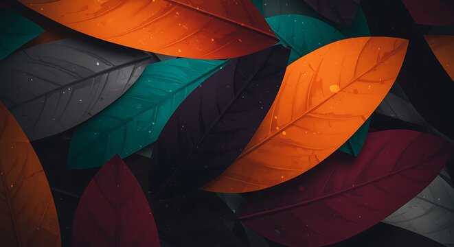 Abstract colorful autumn leaves artistic background with dark tones style - Powered by Adobe