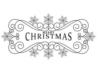 Merry Christmas elegant decorative frame with snowflakes and swirls. Vector design
