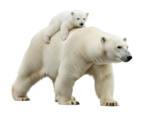 Caring polar bear with cub in arctic landscape wildlife isolated on transparent background