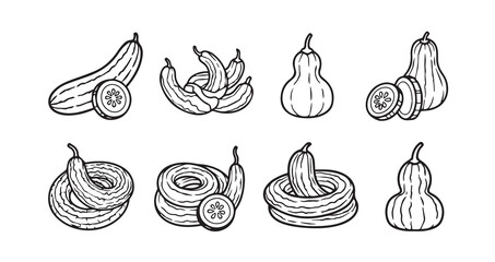 Snake Gourd icon 6 pec set black line art