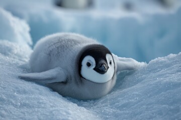 Cute Baby Penguin Resting on Ice in Antarctica During the Cold Winter Months Enjoying Its Snowy Surroundings