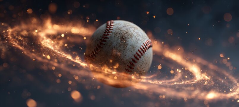 Baseball Encircled by Magical Fiery Rings with Floating Sparks