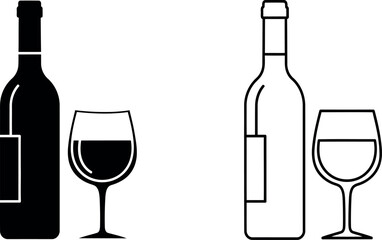 Wine bottle and glass vector illustration isolated on transparent background