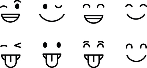 Set of simple hand drawn emoticons isolated on transparent background