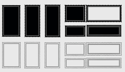 Blank postage stamp collection vector isolated on transparent background