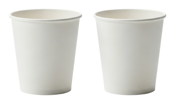 Disposable paper cups for beverages restaurant product isolated on transparent background