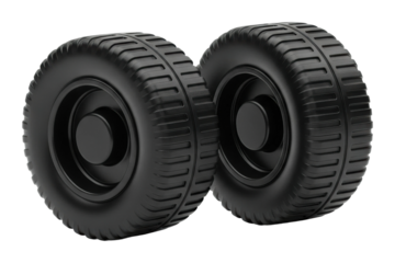Rolling black tires on product isolated on transparent background