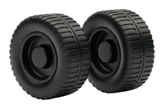 Rolling black tires on product isolated on transparent background