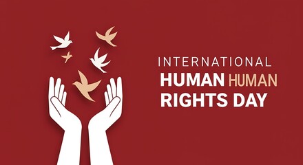 International Human Rights Day concept with hands and flying birds