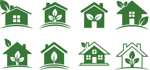 Green eco house logo collection isolated on transparent background