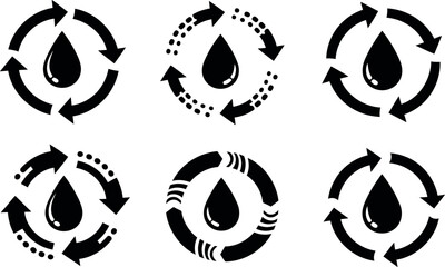 Water drop recycling symbols set isolated on transparent background