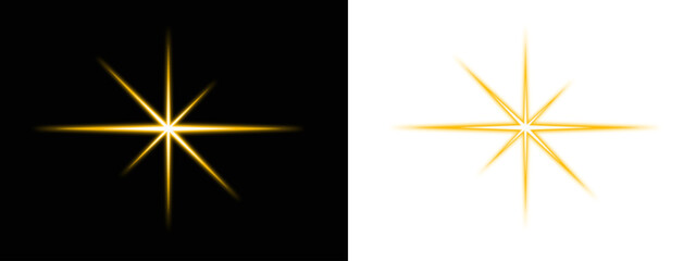 Golden Magic Light Beam Explosion with Sparkling Starburst. Fantasy Galaxy Glow Effect, Shining Flash and Transparent PNG Magical Universe Element