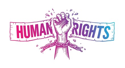 Symbolic representation of human rights with a raised fist breaking chains