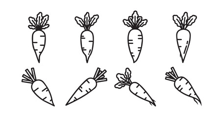 Carrot icon 6 pec set black line art